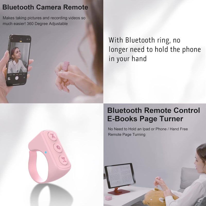 GEVO TIK Tok Bluetooth Remote Control Page Turner for iPhone Android Ipad Cell Phone Camera Remote Shutter Selfie Button, Bluetooth Ring (Pink) - Image 3